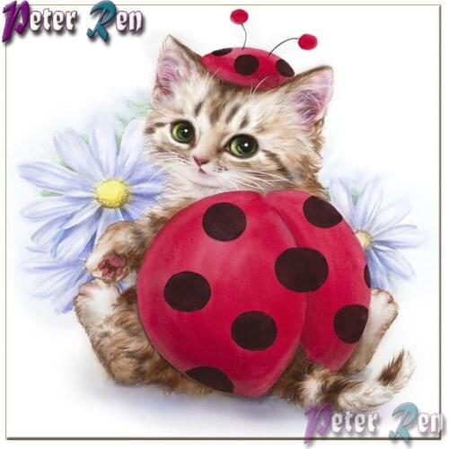 5d Cartoon Cute ladybug kitten Diamond Painting full Square\Round Rhinestone Embroidery Mosaic pictures Handmade Children gift