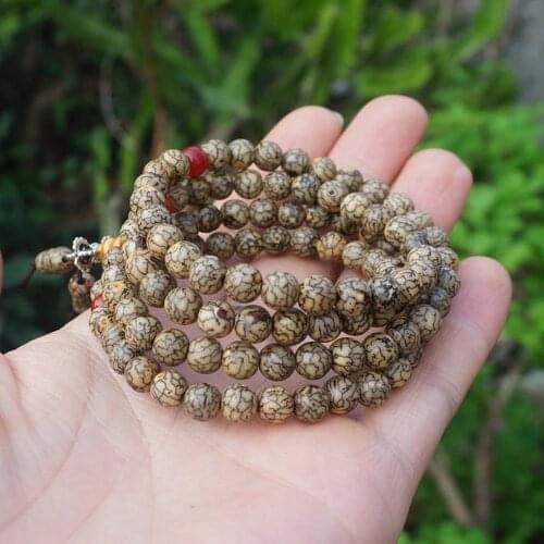 6-7mm * 108 * Natural High Density Buddha Eye Bodhi Seeds with Line Loose 108 Beads Meditation Mala Prayer
