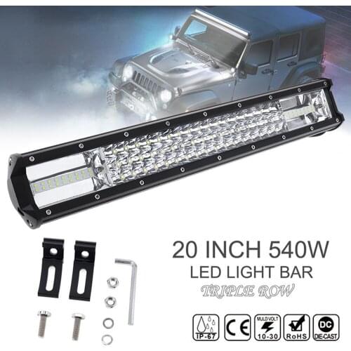 7D 20 Inch 540W Car LED Work Light Bar Triple Row Spot Flood Combo Offroad Light Driving Lamp for Truck SUV 4X4 4WD ATV