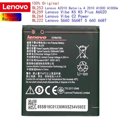 Lenovo Original Battery for Lemon 3 3S K32C30 K32c36 Vibe K5 / K5 Plus Vibe C2 Power S660 S668T Vibe A A1 Cell Phone Battery