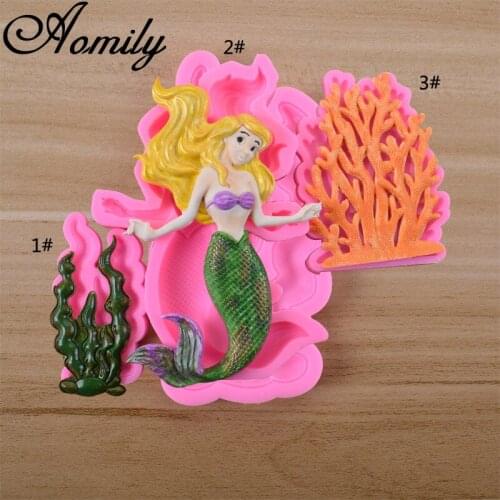 Aomily Mermaid Coral Patten Cake Silicone Molds Fondant Cake Decorating Tools Chocolate Candy Mold Resin Clay Mould Baking Tool