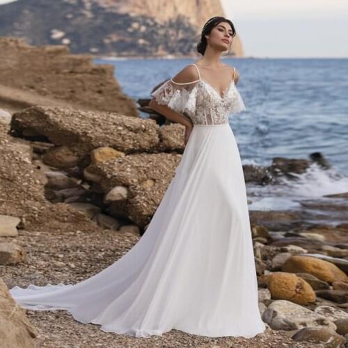 Bohemian Chiffon Wedding Dresses with Detachable Skirt 2 In 1 Sweetheart Lace Appliques A Line Simple Bridal Wedding Gowns