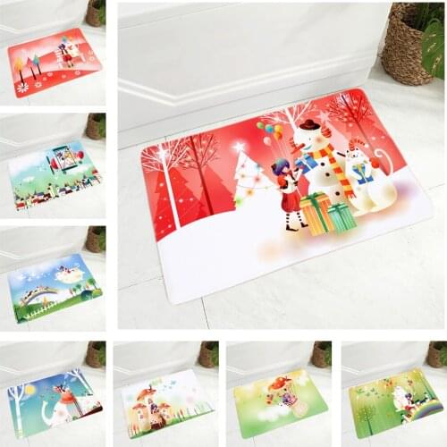 Colorful Autumn Happy Snowman Doormat Soft Flannel Floor Carpet Decor Cute Cartoon Non-Slip Door Mat for Children Room 40x60cm