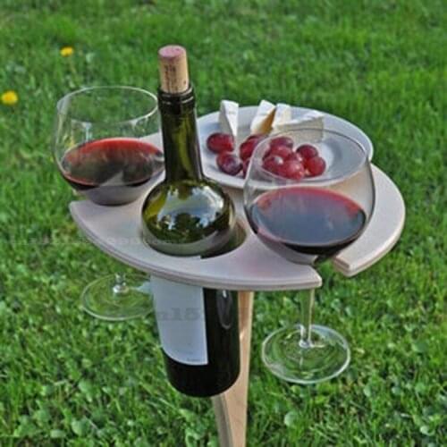Wooden Wine Table Outdoor Lawn Inserting Folding Support Wine Rack Originality Mini Picnic Detachable Beer Tables Wooden Crafts