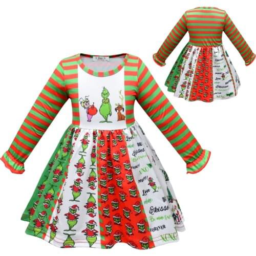 Kids Dresses for Girls The Grinched Santa Dress Sling Halloween Christmas Costume Kids Cartoon Princess Dresses Grinch Outfits