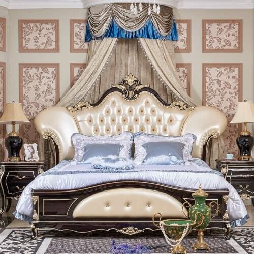 Jubaijia Huiou bed leather bed double bed 1.8 American solid wood bed black luxury bedroom king bed 8032