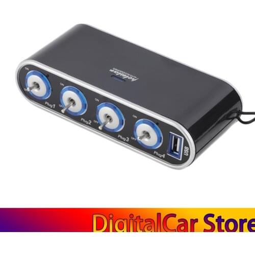 Hot Sale 4 Way Multi Socket Car Charger Vehicle Auto Car Cigarette Lighter Socket Splitter & Dual USB Ports Plug Adapter 12v 24v