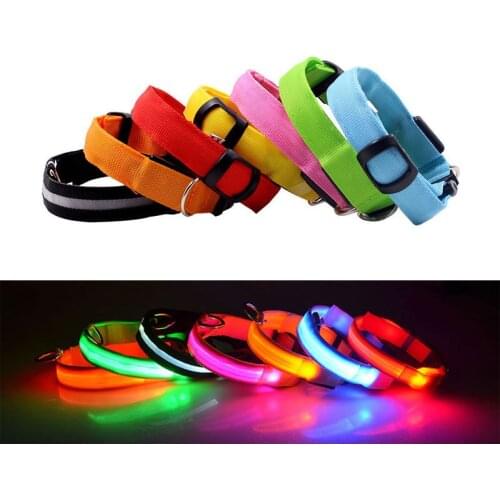 Hot Sale Nylon LED Dog Collar 3Mode Flash Adjustable Collar Glow Cat Collars Harness Creative Pets Luminous Collars Pet Supplies