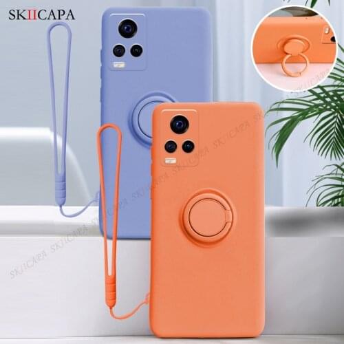Candy Color Liquid Silicone Shockproof Case For VIVO S9 X60 Pro IQOO7 S7 X50 X30 Pro Plus Z6 5G Ring Stand Protection Back Cover