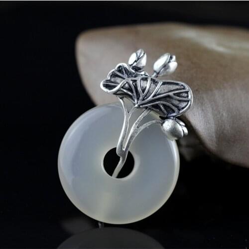 Chinese handmade 925 sterling silver Charms jewelry,Natural Stone Square Vintage Charms for Women men gift