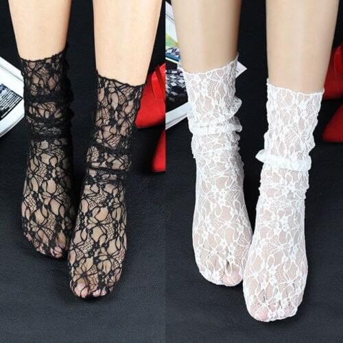 Lace Socks Fashion Women Soft Lace Ruffle Fishnet Mesh Black White Ankle Socks Anklet Short Socks