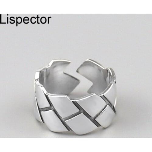 Lispector 925 Sterling Silver Retro Geometric Rhombus Pattern Wide Rings for Women Vintage Hip Hop Unisex Rock Punk Jewelry Gift