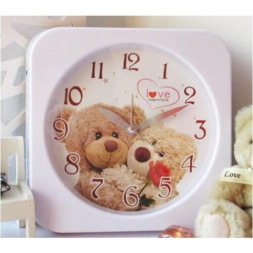 Brief design cute bear cartoon table alarm clock mute silent desk clock for children kids birthday gifts