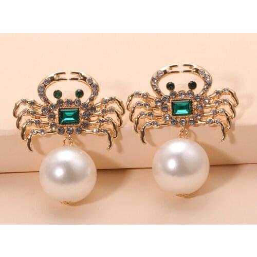Fashion Cute Cartoon Animal Drop Earrings Crystal Pearl Crab Shaped Earrings Women for Summer Beach