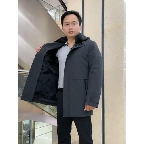 Fur Jacket Men Winter Parka Real Mink Fur Liner Coat Plus Size Outwear Hooded Style Overcoat Plus Size Custom
