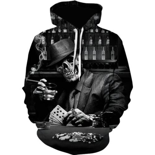 Playing cards in a suit Skull Men Hoodie Sweatshirts 3D Printed Hip Hop Hoodies Novelty Streetwear Autumn/Winter pullover