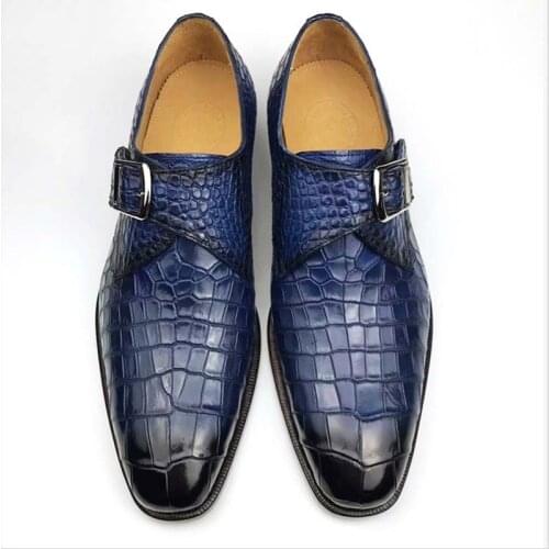 Chue Thailand genuine crocodile skin men shoes business formal wear buckle wedding shoes 100 camel king real crocodile leather