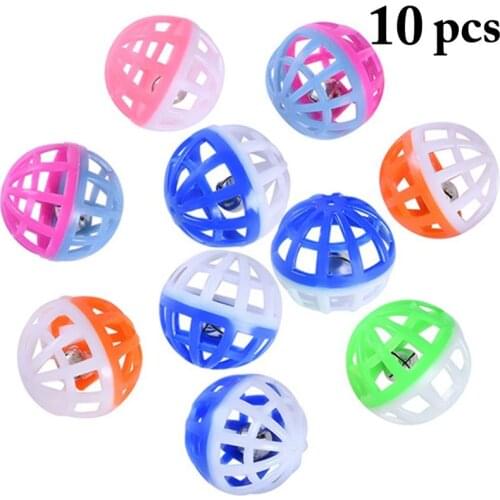 Dorakitten 10Pcs/Set Pet Toy Balls Hollow Cat Chasing Ball Interactive Toys Plastic Bell Balls Pet Supplies Random Color