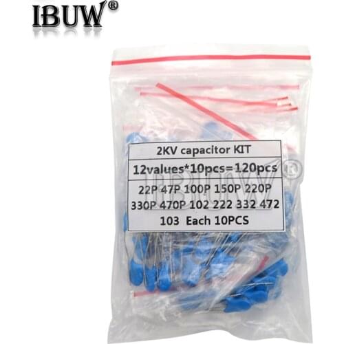 DIY KIT 120PCS=12value*10PCS 2KV Ceramic capacitor KIT 2KV 22P 47P 100P 150P 220P 330P 470P 102 222 332 472 103 EACH 10PCS