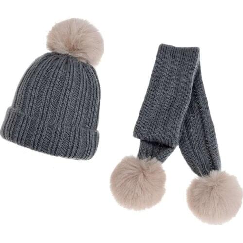 KENSHELLY New Arrive Designer Winter Warm Kid Scarf Hat Set Knitted Pom Pom Beanies Scarf For Children