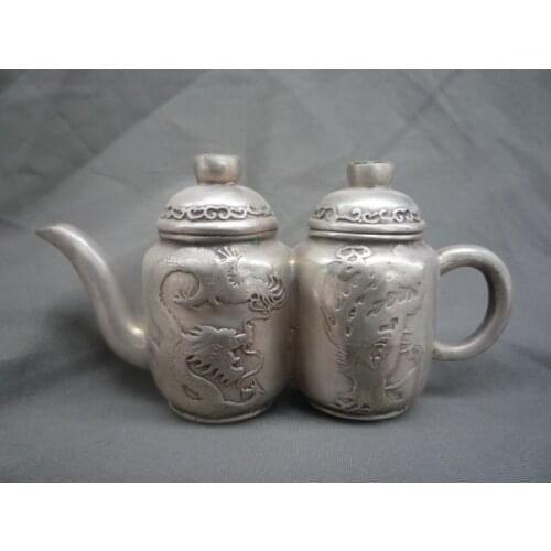Very rare Qing Dynasty (QianLong1711-1799)silver Flagon/Teapot,dragon&Phoenix,Free shipping