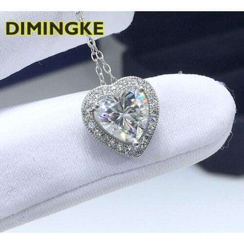 DIMINGKE 2CT 8*8MM Heart-shaped Moissanite Necklace with GRA Certificate S925 Sterling Silver Jewelry Wedding Party Lover Gift