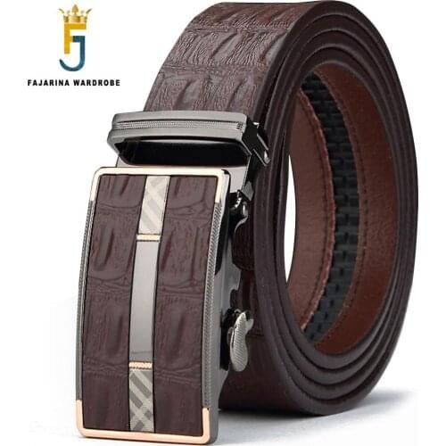 FAJARINA Personality Crocodile Pattern Cowhide Belt Quality Pure Genuine Leather Automatic Belts for Men Accessories N17FJ411