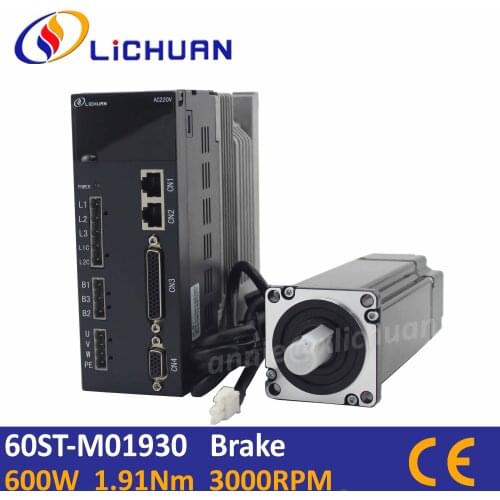 Servo motor 600W with brake and driver kit AC220V 0.6KW servo motor 3000rpm 50-60Hz 230v motor replace delta servo motor