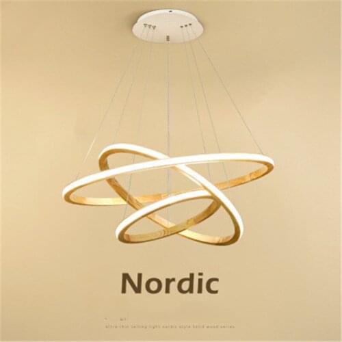 Nordic Loft Solid Wood Circle Chandelier Postmodern Ring Shape Lights Living Room Bedroom Led Indoor Light Fixtures