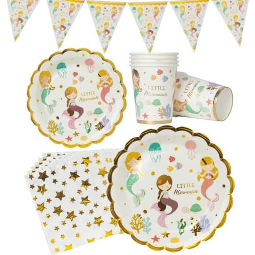 Fairy Tale Ocean Bronzing Mermaid Star Dot Party Disposable Tableware Cups Plate Napkin Birthday Decor Kids Baby Shower Supplies