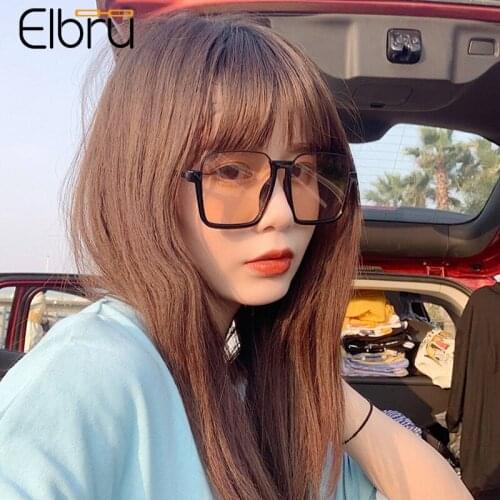 Elbru Fashion Men Women Sunglasses Vintage Black Square Oversized Driving Sunshades Brand Designer UV400 Sun Glasses Male Female