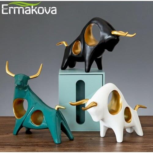 ERMAKOVA Cattle Animal Ox Statue Home Decor Living Room Bull Sculpture TV Cabinet Ornament Crafts Abstract Figurine Home Decor