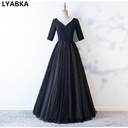 Vestido De Festa A-line Evening Dress Half Sleeve Black Evening Dresses Long Dress Robe De Soiree 2019 Evening Dress Elegant