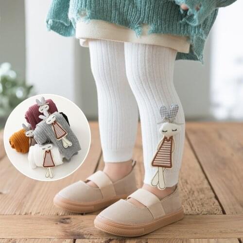 Spring Autum Cute Rabbit Girl Trousers High Quality Cotton Girls' Leggings Soft Knitted Pants for Childrens Legging