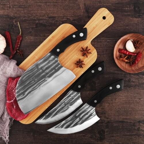 XYj Forged Knife Hand Made Super Sharp 5cr15 Stainless Steel Full Tang Durable Wood Handle For Chopping Vegetable Poultry Meat