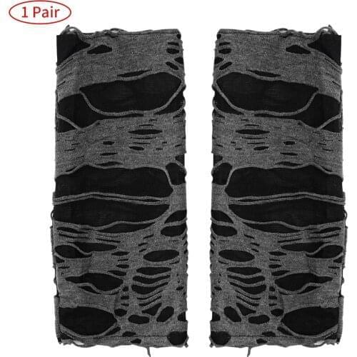 1 Pair Punk Gloves Half Finger Ripped Hollow Mesh Lining Wrist Sleeves Women Men Cosplay Harajuku Gloves for Halloween Costumes