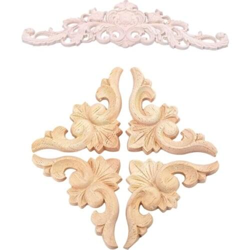 1X Rubber Wood Oak Carved Corner Onlay Applique Type:5 Size:45 X 12Cm & 4Pcs 6 X 6Cm European Style Wood Carved