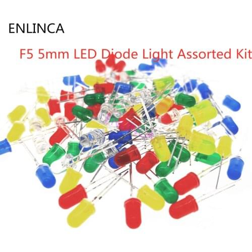 100pcs F5 5mm LED diode Light Assorted Kit LEDs Set Round White Yellow Red Green Blue electronic diy kit Purple Pink Warm white