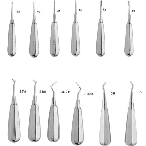 12Pcs Stainless Steel Dental Luxating Lift Elevator Teeth Clareador Curved Root Hexagon Handle Dentist Surgical Instrument Tool