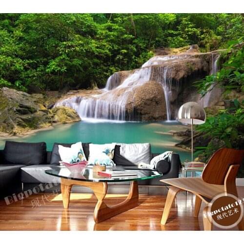 Custom 3D murals,Beautiful waterfall in the forest, living room TV sofa wall bedroom landscape wall mural
