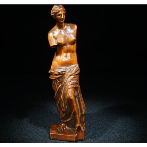 8" China Lucky Seikos Boxwood Broken Arm Venus Statue Venus de Milo God of Love and Beauty