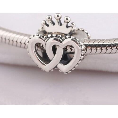 Authentic S925 Silver Bead Openwork United Regal Hearts Charm fit Lady Bracelet Bangle DIY Jewelry