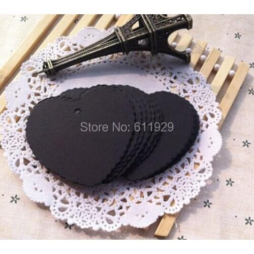 Free shipping 400 pcs a lot 5.8x5.5cm blank 350 gsm heart shape black paper hang tag/baking price tag/garment printed paper tag