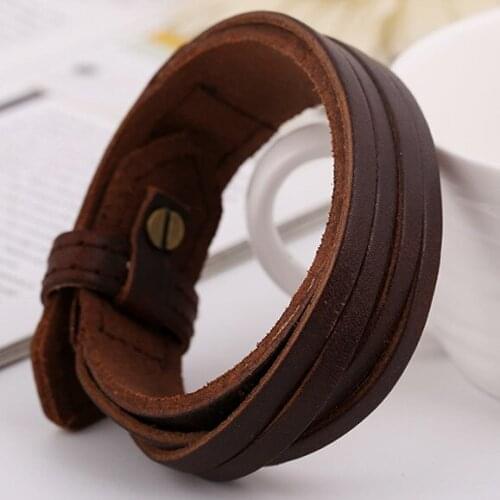 Gnova New Genuine Cowhide Leather Buckle Punk Cuff Wide Charm Bracelet For Women Wristband Men Boys Friendship Jewelry Best Gift