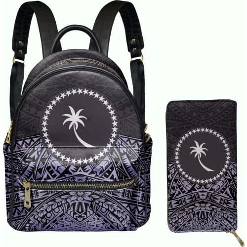 Chuuk Polynesian Palm Tree Design Fashion PU Mini Backpack Card Holder Wallet for Women Small Satchel&Coin Purse for Lady bolso