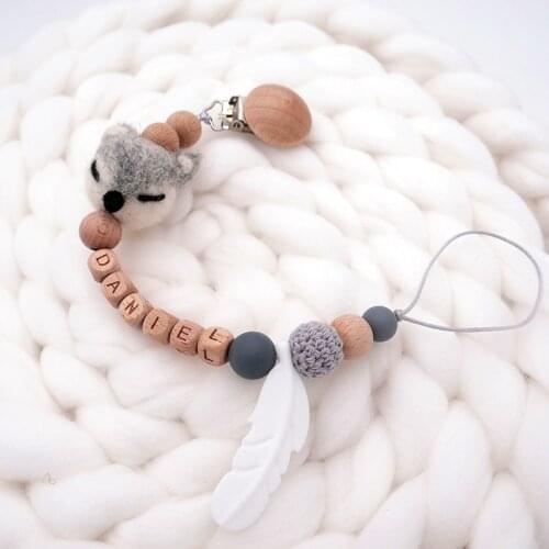 Handmade Personalized Name Pacifier Clips Adorable Fox Silicone Wood Chupetero Dummy Holder Chain Infant Feeding Chew Toy Gifts