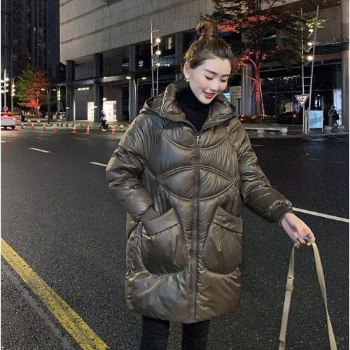 ISENMAL Long Loose Hooded Parka 2021 New Winter Jackets For Women Casual Thick Gloosy Parka Coat Student Female Fashion Jacket