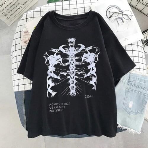 Hip Hop Summer Short Sleeve Streetwear Women Harajuku T-shirt Skeleton Print vintage clothes tshirt Punk Oversized Goth tops tee