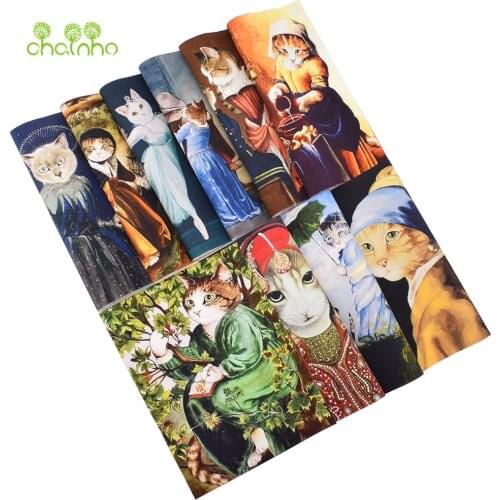 Hand Dyed Cotton Canvas Fabric,10 Designs Vintage Cats,DIY Sewing Quilting,Purse,Bag,Book Cover,Home Decoration Material,15x20cm
