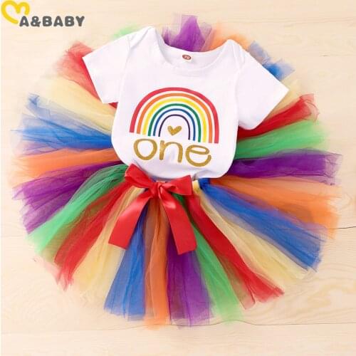 Ma&Baby 0-24M 1st Birthday Baby Girl Clothes Set Infant Newborn Girl One Letter Romper Tulle Skirts Outfits Clothing DD43